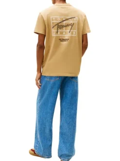 T-shirt en coton beige imprimé avec une coupe droite et un col rond
