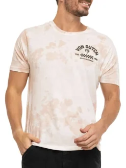 T-shirt en coton beige imprimé avec une coupe droite et un col rond