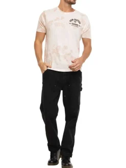 T-shirt en coton beige imprimé avec une coupe droite et un col rond