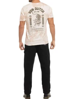 T-shirt en coton beige imprimé avec une coupe droite et un col rond