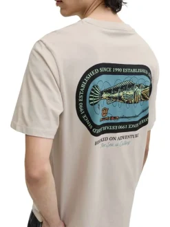 T-shirt en coton beige imprimé avec une coupe droite et un col rond