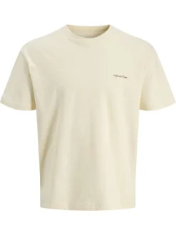T-shirt en coton beige imprimé à coupe droite pourvu d'un col rond