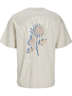 T-shirt en coton beige imprimé floral avec une coupe ample et col rond