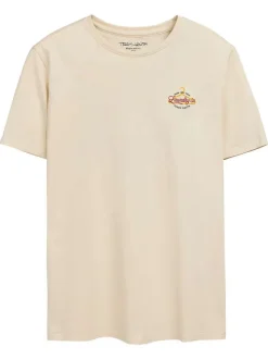 T-shirt en coton beige imprimé laundry au dos et à la poitrine à col rond