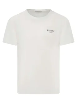 T-shirt en coton beige à imprimé logo avec une coupe droite et col rond