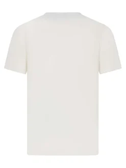 T-shirt en coton beige à imprimé logo avec une coupe droite et col rond