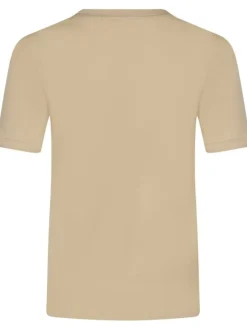 T-shirt en coton beige uni avec logo brodé une coupe droite et un col v côtelé