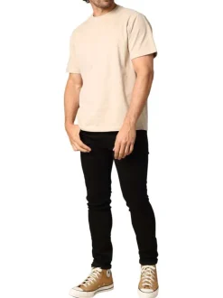 T-shirt en coton beige uni avec un col rond et des manches courtes