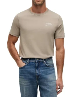 T-shirt en coton beige uni avec une coupe droite et des manches courtes