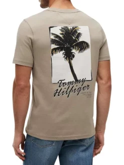 T-shirt en coton beige uni avec une coupe droite et des manches courtes