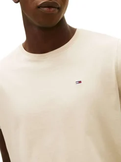 T-shirt en coton beige uni avec une coupe droite et un col rond