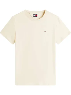 T-shirt en coton beige uni avec une coupe droite et un col rond