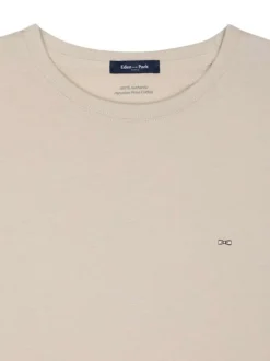 T-shirt en coton beige uni avec une coupe droite et un col rond