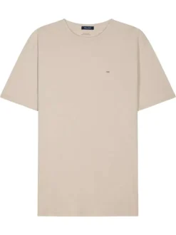 T-shirt en coton beige uni avec une coupe droite et un col rond