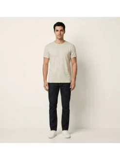 T-shirt en coton beige uni avec une coupe droite et un col rond
