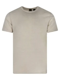 T-shirt en coton beige uni avec une coupe droite et un col rond