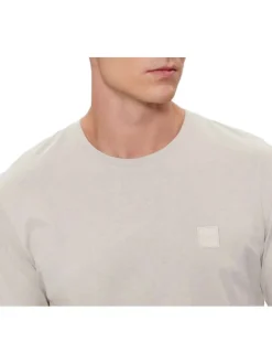 T-shirt en coton beige uni avec une coupe droite et un col rond