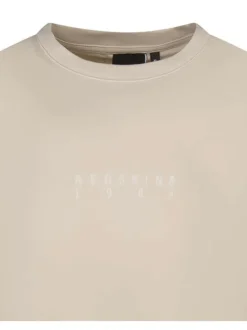 T-shirt en coton beige uni avec une coupe droite et un col rond