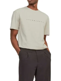 T-shirt en coton beige uni avec une coupe droite et un col rond