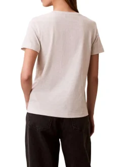 T-shirt en coton beige uni avec une coupe droite et un col v