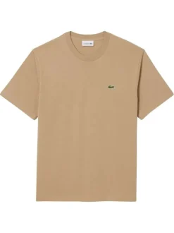 T-shirt en coton beige uni à col rond avec le petit logo brodé