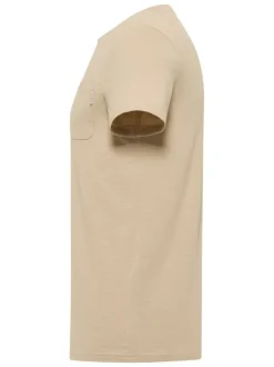 T-shirt en coton beige uni pourvu d'une poche plaquée sur le coeur