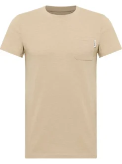 T-shirt en coton beige uni pourvu d'une poche plaquée sur le coeur