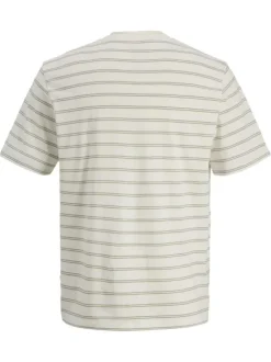 T-shirt en coton biologique beige à rayures pourvu d'un col rond