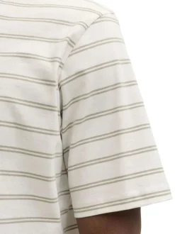 T-shirt en coton biologique beige à rayures pourvu d'un col rond