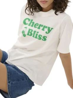 T-shirt en coton biologique blanc cassé uni pourvu d'une coupe droite
