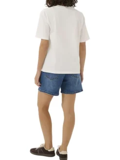 T-shirt en coton biologique blanc cassé uni pourvu d'une coupe droite
