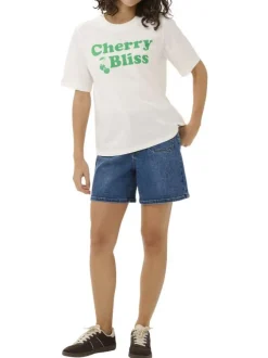 T-shirt en coton biologique blanc cassé uni pourvu d'une coupe droite