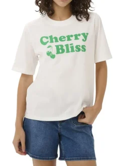T-shirt en coton biologique blanc cassé uni pourvu d'une coupe droite