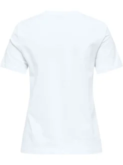T-shirt en coton biologique blanc à cerises avec une coupe droite et un col rond