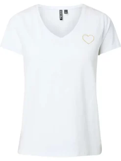 T-shirt en coton biologique blanc à coupe droite pourvu d'un col v