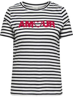 T-shirt en coton biologique blanc et marine orné d'un motif marinière