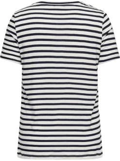 T-shirt en coton biologique blanc et marine orné d'un motif marinière