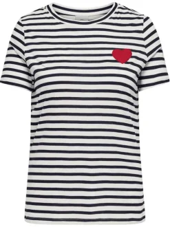 T-shirt en coton biologique blanc et marine orné d'un motif marinière