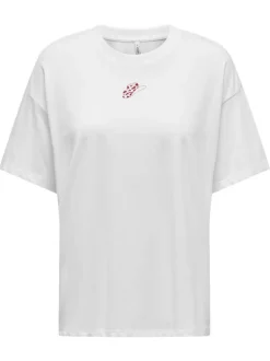 T-shirt en coton biologique blanc imprimé avec une coupe droite à col rond