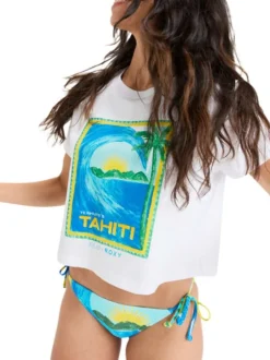 T-shirt en coton biologique blanc imprimé avec une coupe droite et un col rond