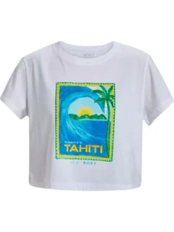 T-shirt en coton biologique blanc imprimé avec une coupe droite et un col rond