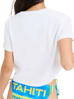 T-shirt en coton biologique blanc imprimé avec une coupe droite et un col rond