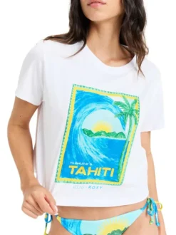 T-shirt en coton biologique blanc imprimé avec une coupe droite et un col rond