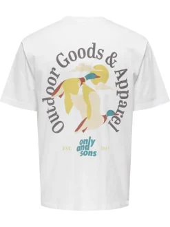 T-shirt en coton biologique blanc à imprimé avec une coupe droite et un col rond