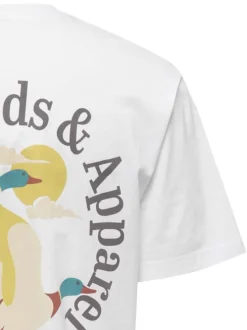 T-shirt en coton biologique blanc à imprimé avec une coupe droite et un col rond