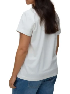 T-shirt en coton biologique blanc à motifs pourvu d'un col rond