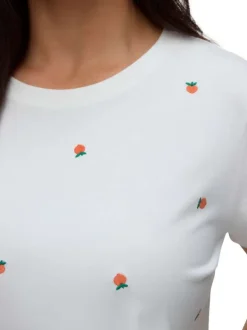 T-shirt en coton biologique blanc à motifs pourvu d'un col rond