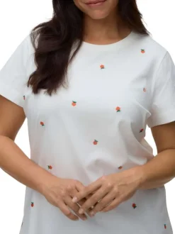 T-shirt en coton biologique blanc à motifs pourvu d'un col rond