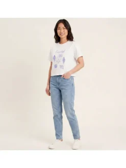 T-shirt en coton biologique blanc uni avec des coquillages brodés