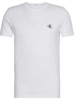 T-shirt en coton biologique blanc uni avec monogramme brodé en noir